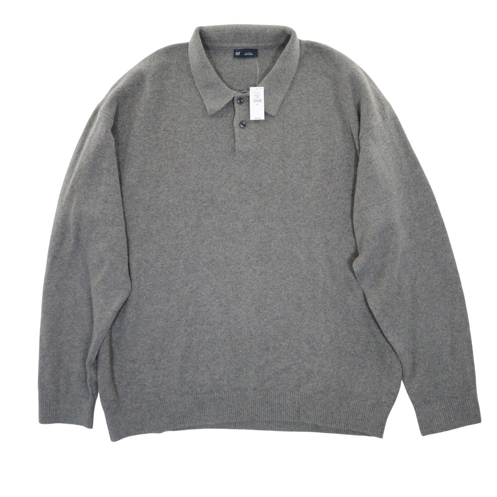 GAP CashSoft Polo Sweater Men XL Long Sleeve Knit Charcoal Grey Cotton Blend NWT
